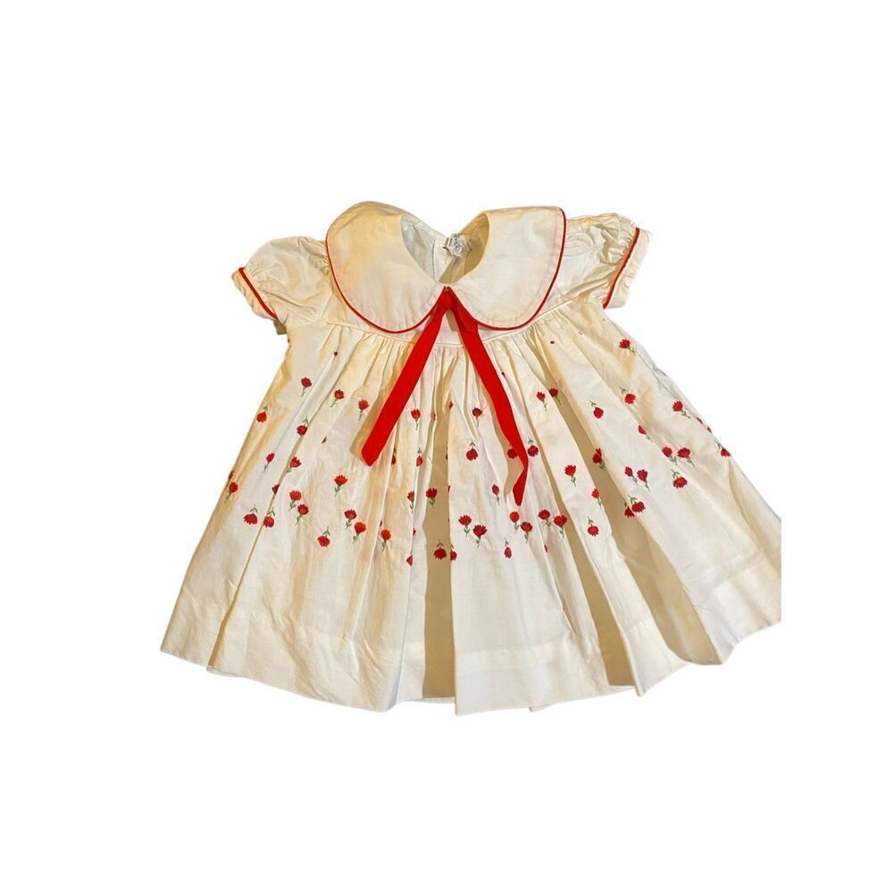Vintage tiny town togs girls embroidered floral net slip dress, 3/6 months